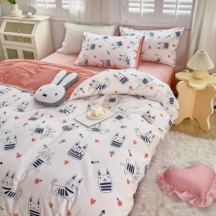 91家纺网 家纺一手货源 找家纺 怡家居 2021新款AB版棉加绒四件套卡通系列 小精灵