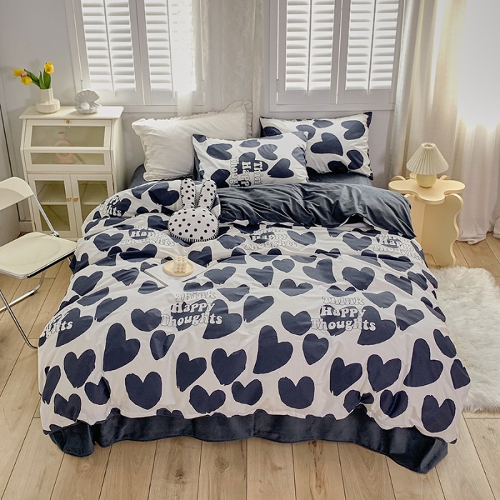 91家纺网 家纺一手货源 找家纺 怡家居 2021新款AB版棉加绒四件套卡通系列 心心相印