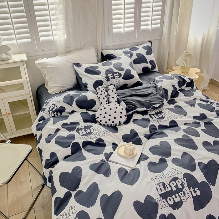 91家纺网 家纺一手货源 找家纺 怡家居 2021新款AB版棉加绒四件套卡通系列 心心相印