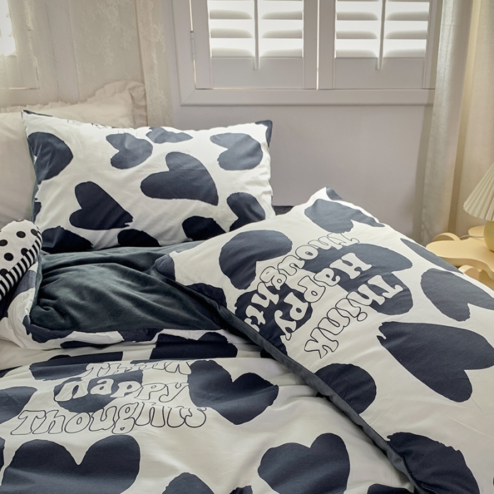 91家纺网 家纺一手货源 找家纺 怡家居 2021新款AB版棉加绒四件套卡通系列 心心相印