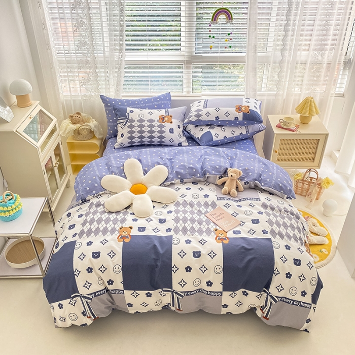 91家纺网 家纺一手货源 找家纺 曼之夏 2022新款全棉清新印花四件套 蓝陌陌