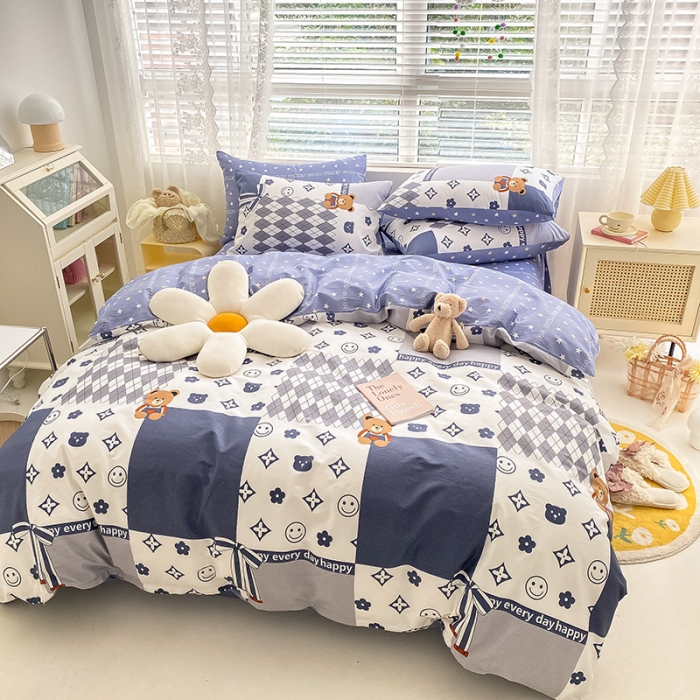 91家纺网 家纺一手货源 找家纺 曼之夏 2022新款全棉清新印花四件套 蓝陌陌