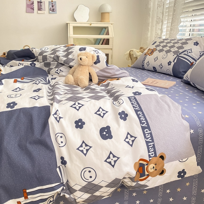 91家纺网 家纺一手货源 找家纺 曼之夏 2022新款全棉清新印花四件套 蓝陌陌