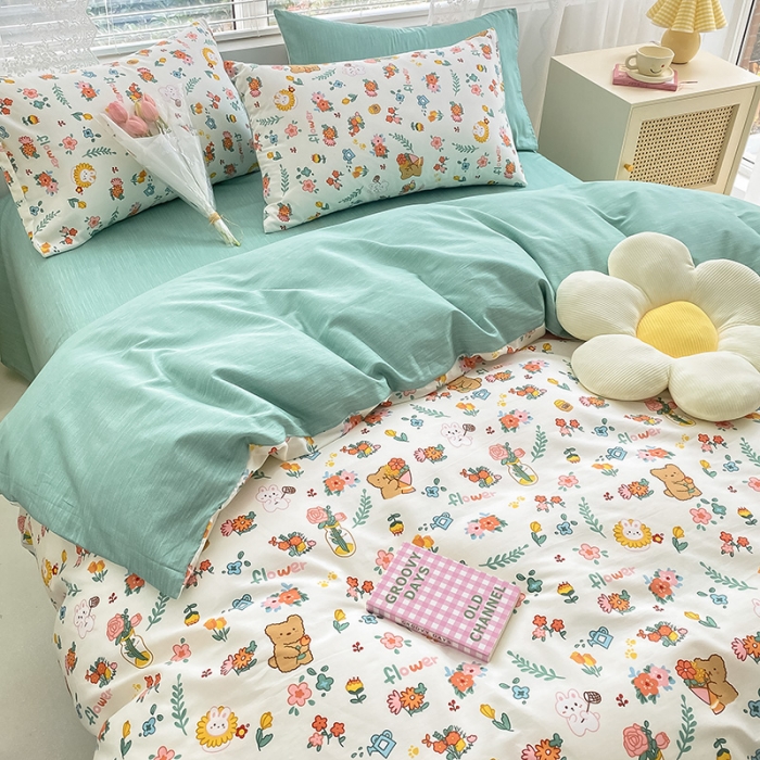 91家纺网 家纺一手货源 找家纺 曼之夏 2022新款全棉清新印花四件套 拾花记