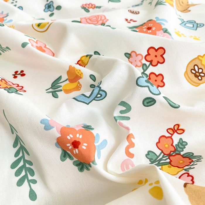 91家纺网 家纺一手货源 找家纺 曼之夏 2022新款全棉清新印花四件套 拾花记