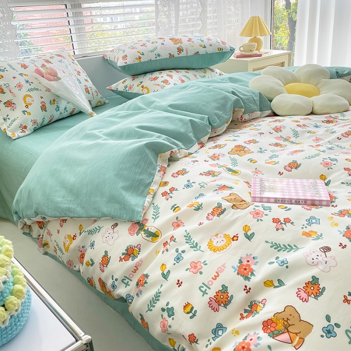 91家纺网 家纺一手货源 找家纺 曼之夏 2022新款全棉清新印花四件套 拾花记