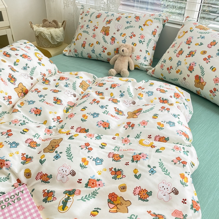 91家纺网 家纺一手货源 找家纺 曼之夏 2022新款全棉清新印花四件套 拾花记