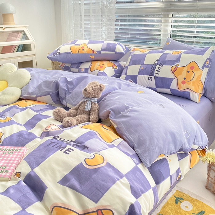 91家纺网 家纺一手货源 找家纺 曼之夏 2022新款全棉清新印花四件套 甜睡星宝