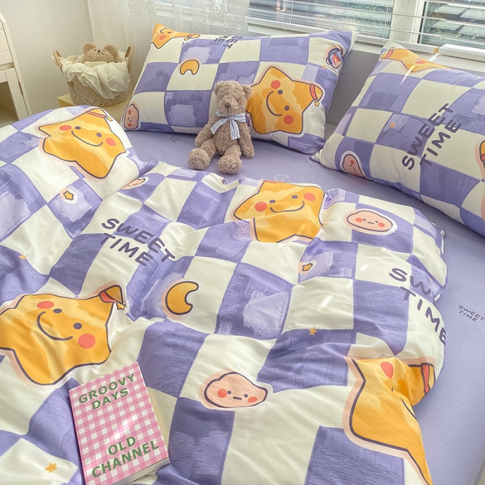 91家纺网 家纺一手货源 找家纺 曼之夏 2022新款全棉清新印花四件套 甜睡星宝