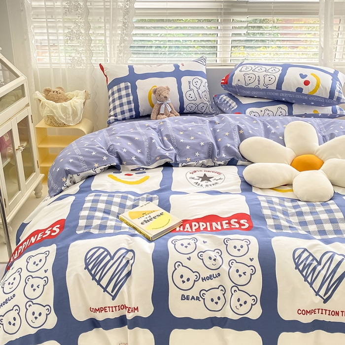 91家纺网 家纺一手货源 找家纺 曼之夏 2022新款全棉清新印花四件套 心熊乐乐格