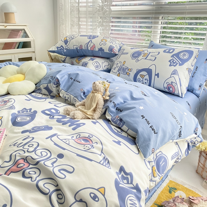 91家纺网 家纺一手货源 找家纺 曼之夏 2022新款全棉清新印花四件套 星际云梦