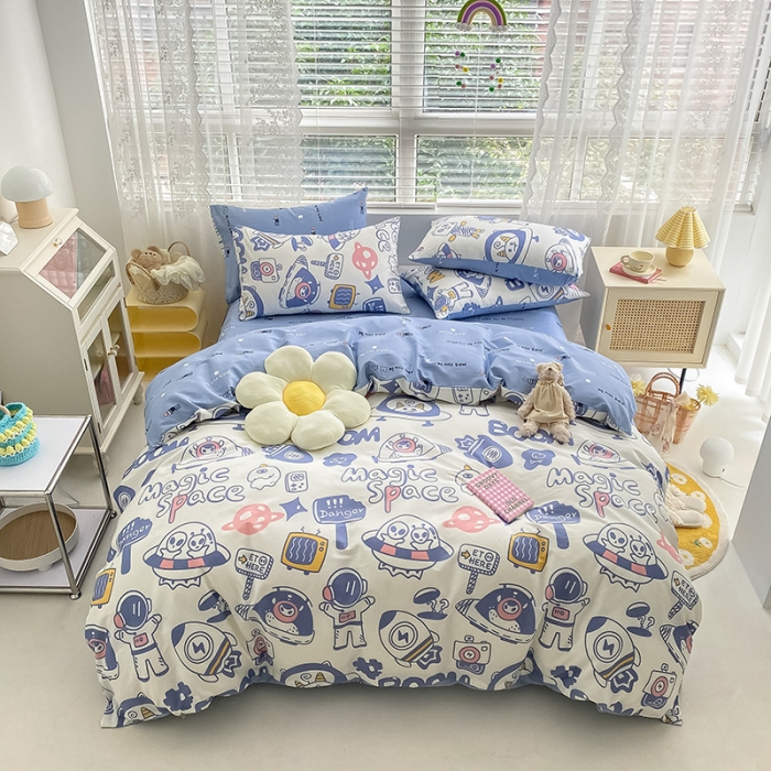 91家纺网 家纺一手货源 找家纺 曼之夏 2022新款全棉清新印花四件套 星际云梦