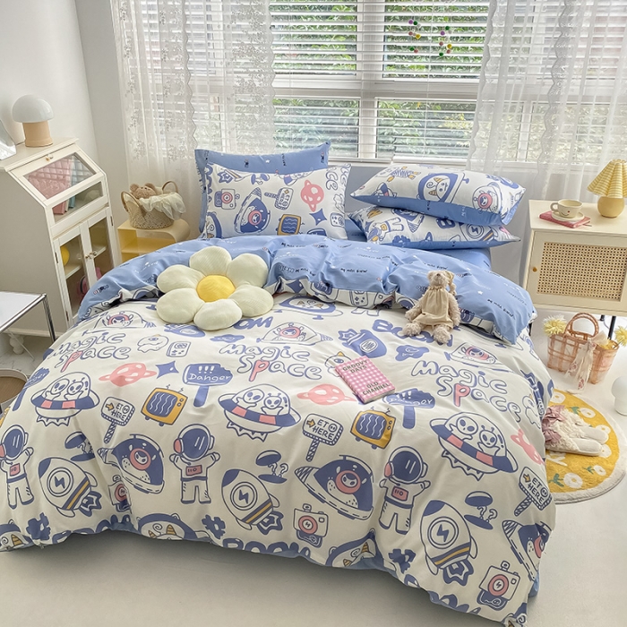 91家纺网 家纺一手货源 找家纺 曼之夏 2022新款全棉清新印花四件套 星际云梦