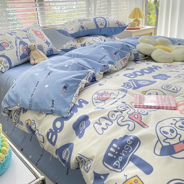 91家纺网 家纺一手货源 找家纺 曼之夏 2022新款全棉清新印花四件套 星际云梦