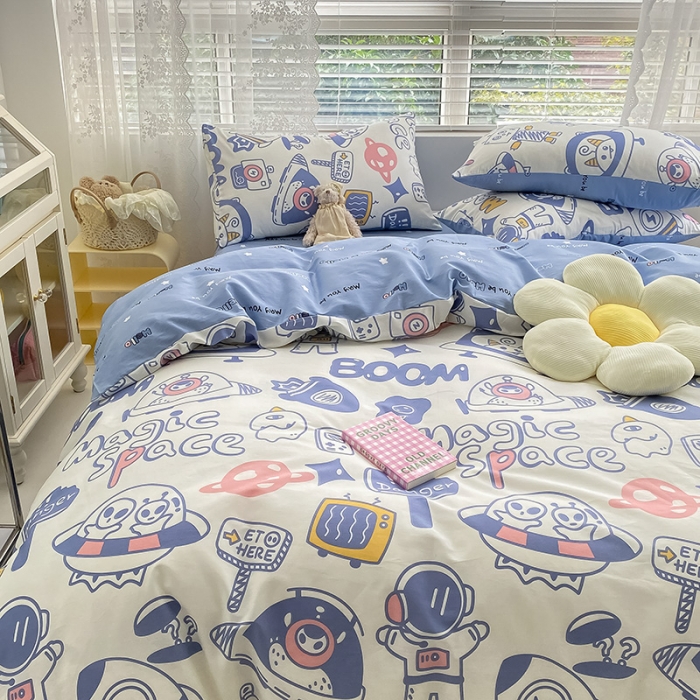 91家纺网 家纺一手货源 找家纺 曼之夏 2022新款全棉清新印花四件套 星际云梦