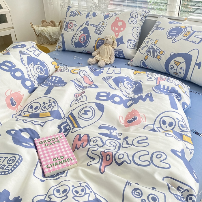 91家纺网 家纺一手货源 找家纺 曼之夏 2022新款全棉清新印花四件套 星际云梦