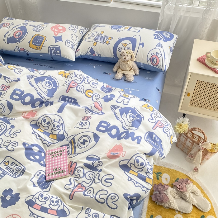 91家纺网 家纺一手货源 找家纺 曼之夏 2022新款全棉清新印花四件套 星际云梦