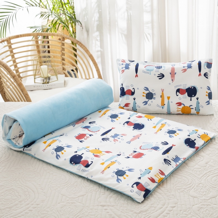 91家纺网 家纺一手货源 找家纺 乐秀 2024新款幼儿园双面四季款儿童床垫套+床垫芯海底世界