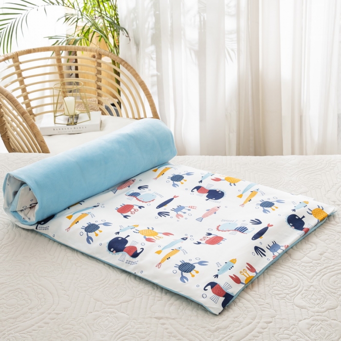 91家纺网 家纺一手货源 找家纺 乐秀 2024新款幼儿园双面四季款儿童床垫套+床垫芯海底世界