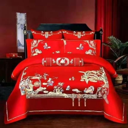 91家纺网 家纺一手货源 找家纺 （总）梦丝语家纺婚庆四件套长绒棉全棉圆角床单式一件代发