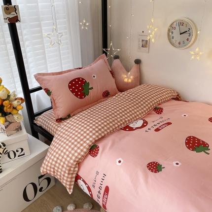 91家纺网 家纺一手货源 找家纺 贝扬思 2022亲肤棉美棉芦荟棉四件套（学生宿舍床)草莓派对