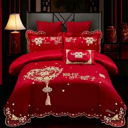 91家纺网 家纺一手货源 找家纺 （总）梦丝语家纺婚庆四件套长绒棉全棉圆角床单式一件代发