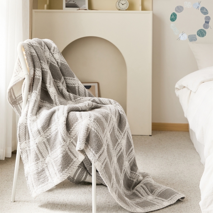 91家纺网 家纺一手货源 找家纺 暖绵绵家纺 新款半边绒慕山格针织毯 慕山格-灰色