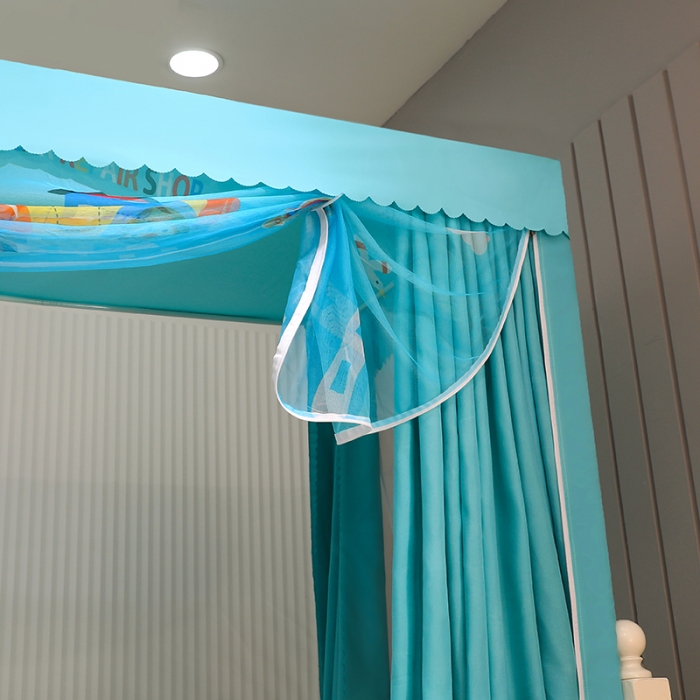 91家纺网 家纺一手货源 找家纺 总迪凡保罗蚊帐新款5825带遮光帘不锈钢高度伸缩支架子母蚊帐