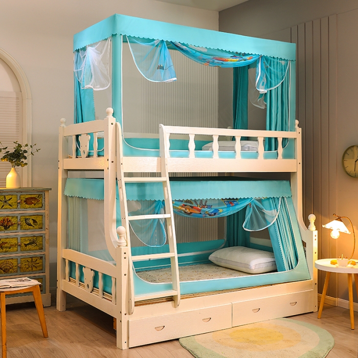 91家纺网 家纺一手货源 找家纺 总迪凡保罗蚊帐新款5825带遮光帘不锈钢高度伸缩支架子母蚊帐