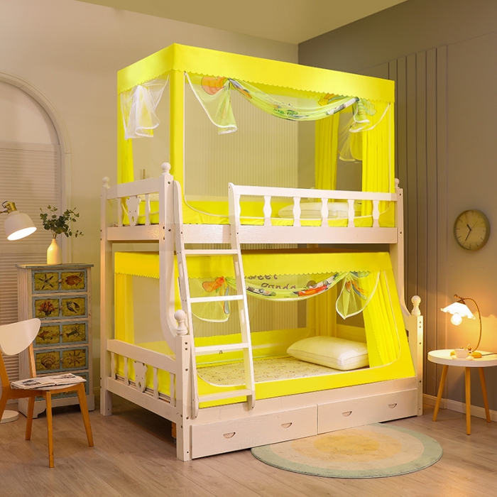 91家纺网 家纺一手货源 找家纺 迪凡保罗蚊帐 5825带遮光帘烤漆支架子母蚊帐 开心熊猫