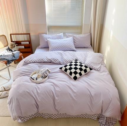 91家纺网 家纺一手货源 找家纺 （总）卡巴伦家纺 新款春夏正反两用全棉水洗棉棋盘格四件套-影棚图