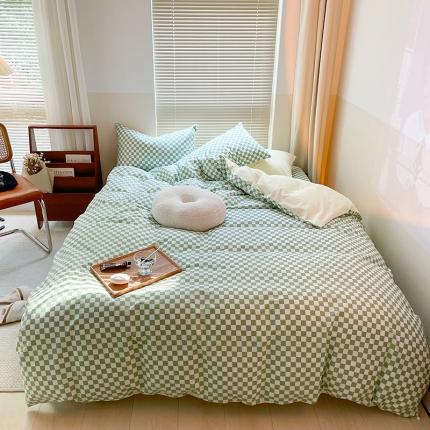 91家纺网 家纺一手货源 找家纺 （总）卡巴伦家纺 新款春夏正反两用全棉水洗棉棋盘格四件套-影棚图