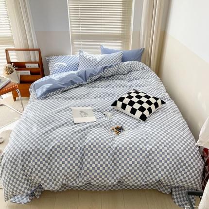 91家纺网 家纺一手货源 找家纺 （总）卡巴伦家纺 新款春夏正反两用全棉水洗棉棋盘格四件套-影棚图