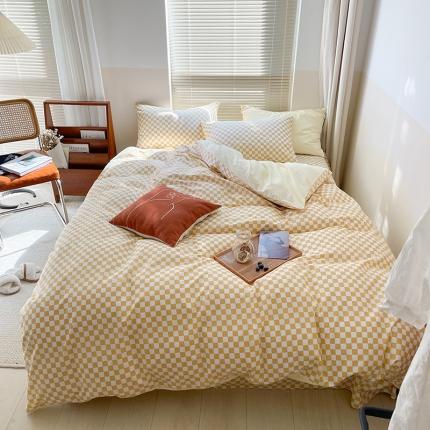 91家纺网 家纺一手货源 找家纺 （总）卡巴伦家纺 新款春夏正反两用全棉水洗棉棋盘格四件套-影棚图