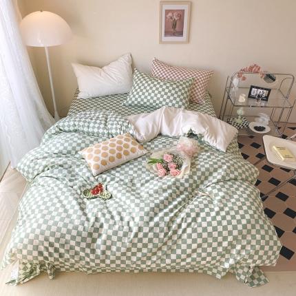 91家纺网 家纺一手货源 找家纺 （总）卡巴伦 2023春夏正反两用全棉水洗棉棋盘格四件套-门市图