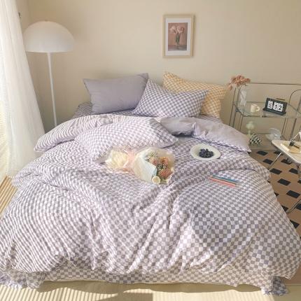 91家纺网 家纺一手货源 找家纺 （总）卡巴伦 2023春夏正反两用全棉水洗棉棋盘格四件套-门市图