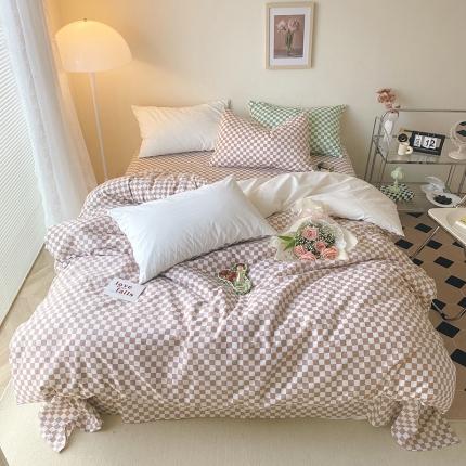 91家纺网 家纺一手货源 找家纺 （总）卡巴伦 2023春夏正反两用全棉水洗棉棋盘格四件套-门市图