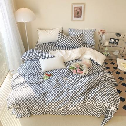 91家纺网 家纺一手货源 找家纺 （总）卡巴伦 2023春夏正反两用全棉水洗棉棋盘格四件套-门市图