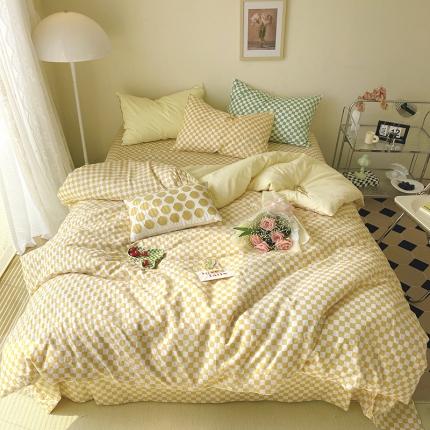 91家纺网 家纺一手货源 找家纺 （总）卡巴伦 2023春夏正反两用全棉水洗棉棋盘格四件套-门市图