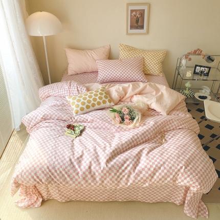 91家纺网 家纺一手货源 找家纺 （总）卡巴伦 2023春夏正反两用全棉水洗棉棋盘格四件套-门市图