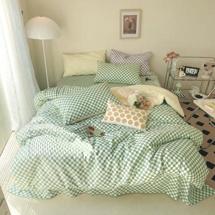 91家纺网 家纺一手货源 找家纺 （总）卡巴伦 2023春夏正反两用全棉水洗棉棋盘格四件套-门市图