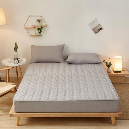 91家纺网 家纺一手货源 找家纺 爱喔 2021新款日式良品A类全棉色织水洗棉夹棉床笠 冰山灰