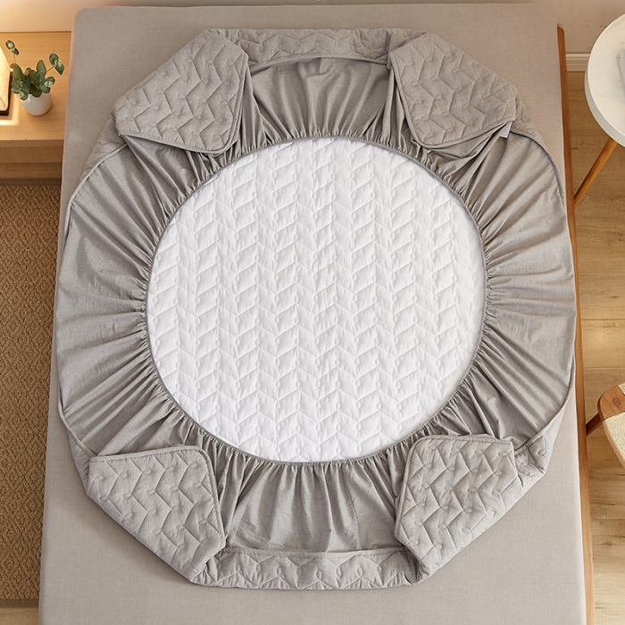 91家纺网 家纺一手货源 找家纺 爱喔 2021新款日式良品A类全棉色织水洗棉夹棉床笠 冰山灰