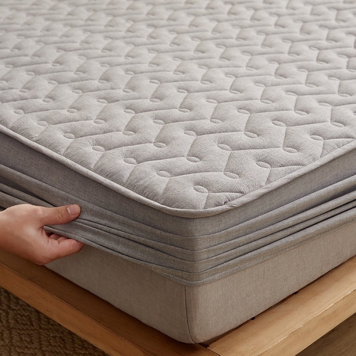 91家纺网 家纺一手货源 找家纺 爱喔 2021新款日式良品A类全棉色织水洗棉夹棉床笠 冰山灰