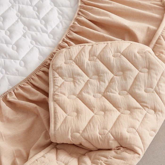 91家纺网 家纺一手货源 找家纺 爱喔 2021新款日式良品A类全棉色织水洗棉夹棉床笠 浅咖