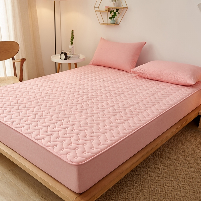 91家纺网 家纺一手货源 找家纺 爱喔 2021新款日式良品A类全棉色织水洗棉夹棉床笠 胭脂红