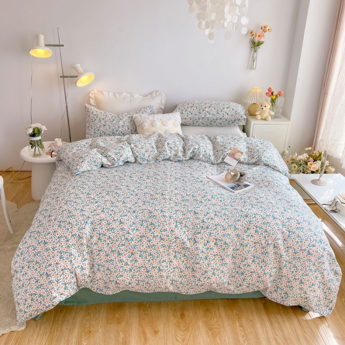 91家纺网 家纺一手货源 找家纺 艾沁家纺13372纯棉碎花四件套 白茶