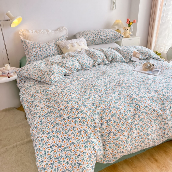 91家纺网 家纺一手货源 找家纺 艾沁家纺13372纯棉碎花四件套 白茶