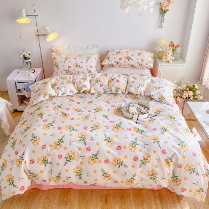 91家纺网 家纺一手货源 找家纺 艾沁家纺13372纯棉碎花四件套花枝