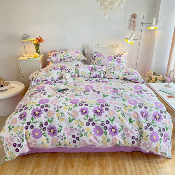 91家纺网 家纺一手货源 找家纺 艾沁家纺13372纯棉碎花四件套 紫璃